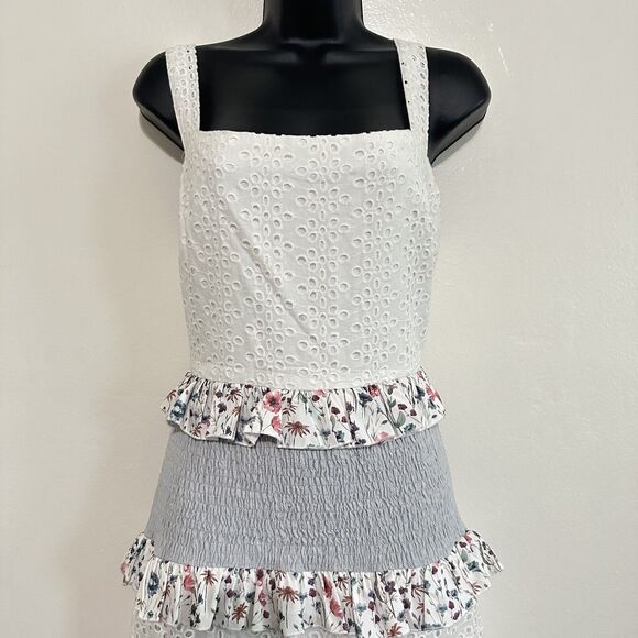 Lulus Lost In Lunar M Florance Cottagecore Linen Cotton Eyelet Tiered Maxi Dress - Picture 3 of 14